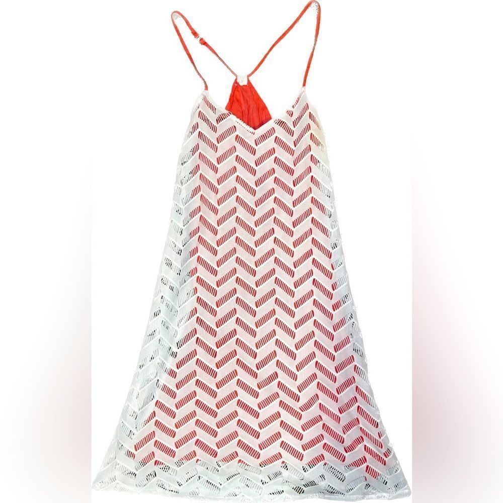 Vermilli XS White Net Coral Orange Liner Racer Back Adjustable Strap Mini Dress
